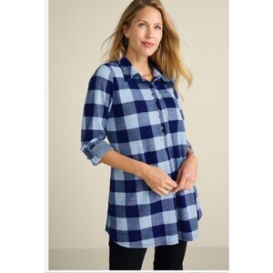 SOFT SURROUNDINGS Ice Blue Buffalo Check Mad About Plaid Tunic-L